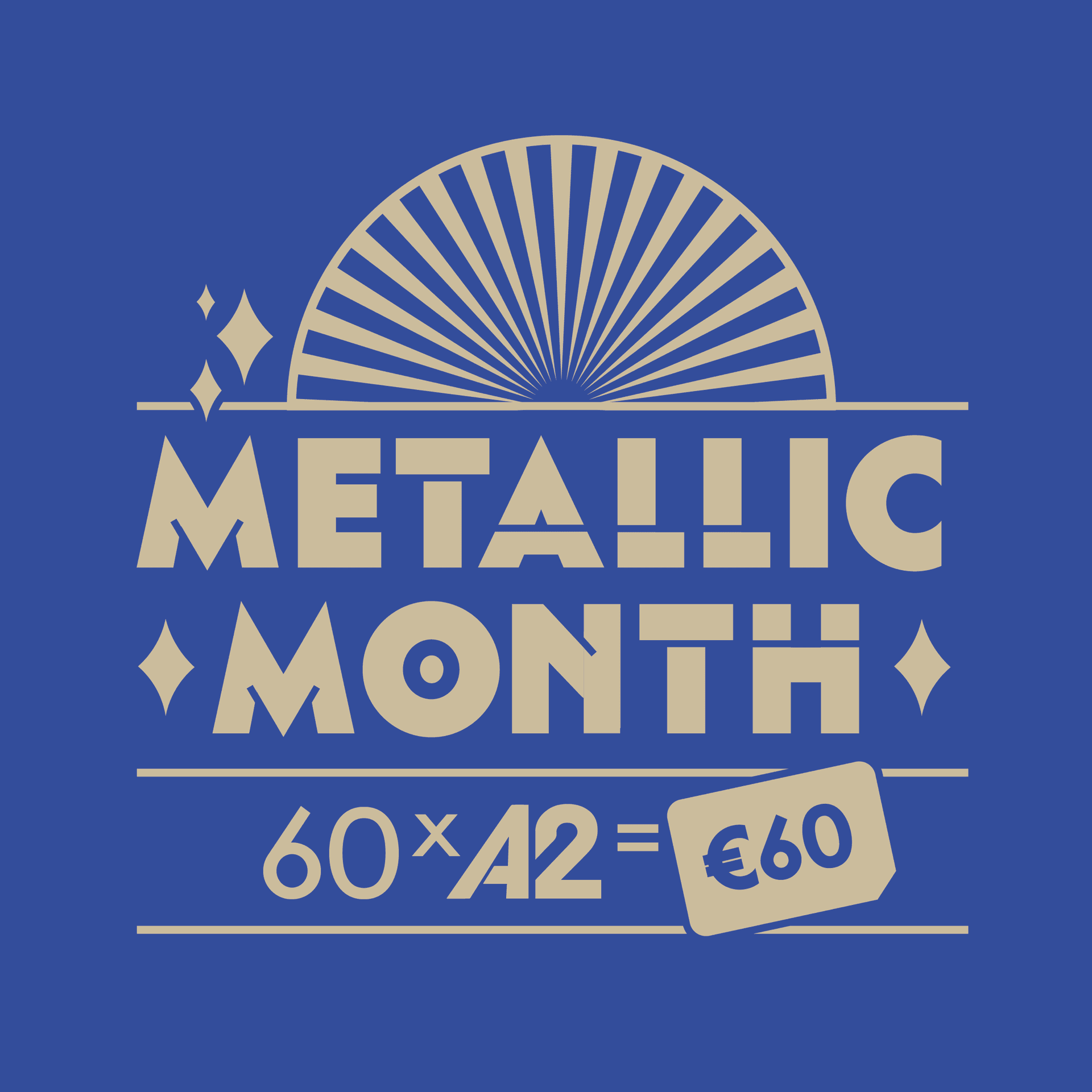 3. Metallic Month 60 x A2 / 'Goud' op Blauw papier